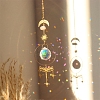 Natural Rose Quartz Brass Moon & Star Hanging Ornaments PW-WG80899-08-1
