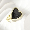 Heart Brass Natural Obsidian Finger Rings X-RJEW-D304-01G-G-1