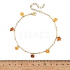Natural Amber Chip Tassel Brass Bar Link Chain Anklets for Women AJEW-AN00889-4