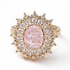 Pink Glass Oval Adjustable Ring with Cubic Zirconia RJEW-J017-VC497-2
