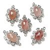 Natural Strawberry Quartz Faceted Oval Connector Charms G-G181-06P-05-1