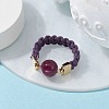 Glass Round Ball Braided Bead Style Finger Ring RJEW-JR00600-02-2