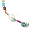 Natural Turquoise & & Pearl & Glass Seed Boho Beaded Necklace for Women NJEW-G099-05G-2