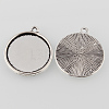 Tibetan Style Antique Silver Alloy Flat Round Pendant Cabochon Settings X-TIBEP-M022-44AS-2