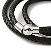 Leather Braided Three Loops Wrap Bracelet with 304 Stainless Steel Clasp for Men Women BJEW-C021-18-P-5