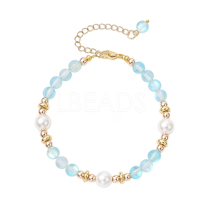 Synthetic Moonstone Round Beaded Bracelets for Women BJEW-JB11915-02-1