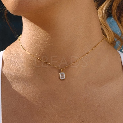 304 Stainless Steel Pave Clear Cubic Zirconia Geometric Pendant Necklaces for Women SA-CBA8C9C-11A-G-1
