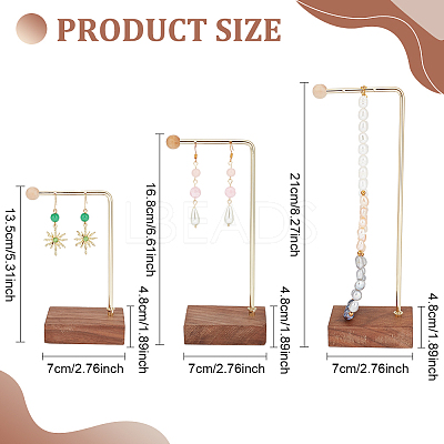 3Pcs 3 Sizes Alloy Jewelry Display Stands with Wood Base EDIS-WH0022-25-1
