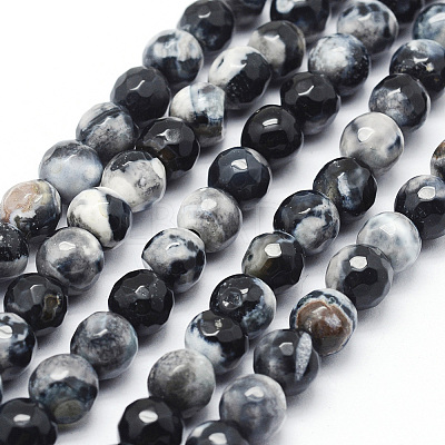 Faceted Natural Fire Crackle Agate Beads Strands G-F447-8mm-B06-1