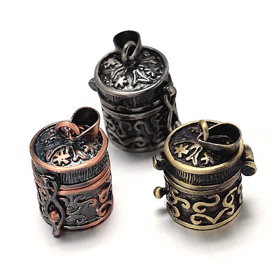 Carved Column Rack Plating Brass Prayer Box Pendants KK-L101-37-1