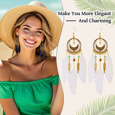 2Pairs 2 Colors Feather Chandelier Earrings EJEW-TA0001-81C-1