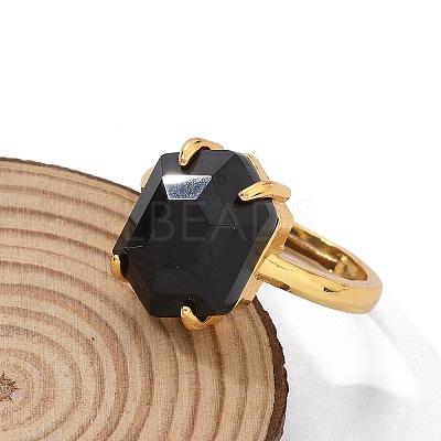 Hexagon Natural Obsidian Finger Rings RJEW-B113-02G-08-1