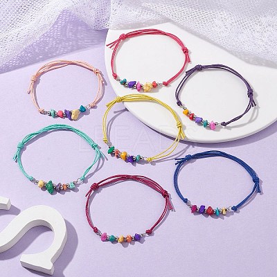 7Pcs Dyed Natural Turquoise Chips Braided Bead Bracelets BJEW-JB09870-1