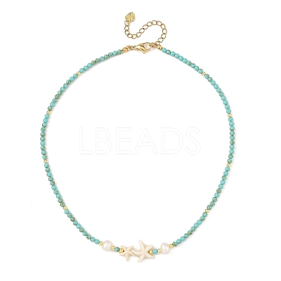 Dyed Synthetic Turquoise Starfish and Pearl Beaded Necklaces for Women NJEW-JN06658-1