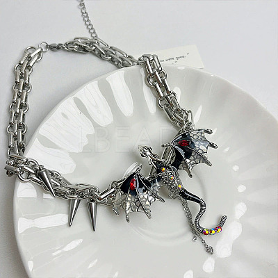 Alloy Enamel Pterosaur Pendant Necklaces NJEW-Z110-01P-1