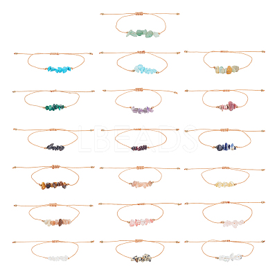 19Pcs 19 Styles Natural & Synthetic Mixed Gemstone & Glass Chips Braided Bead Bracelets Set for Women BJEW-AN0001-43-1