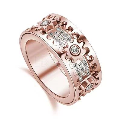 Gear Brass Micro Pave Clear Cubic Zirconia Rotatable Finger Rings FS-WGBD3BF-22-1
