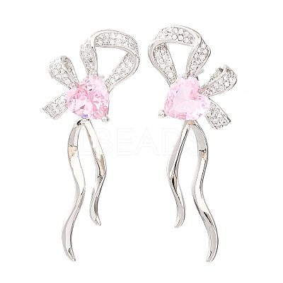 Brass Micro Pave Cubic Zirconia Stud Earrings for Women KK-CBADFF4-05P-1
