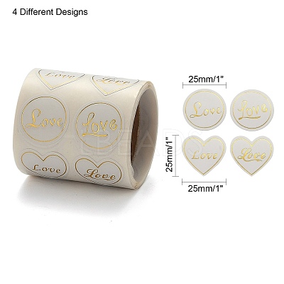 Heart and Flat Round with Word Love Valentine's Stickers Self Adhesive Tag Labels X-DIY-E023-05-1