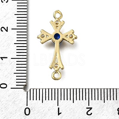 Brass Blue Cubic Zirconia Cross Connector Charms ZIRC-I070-012G-1