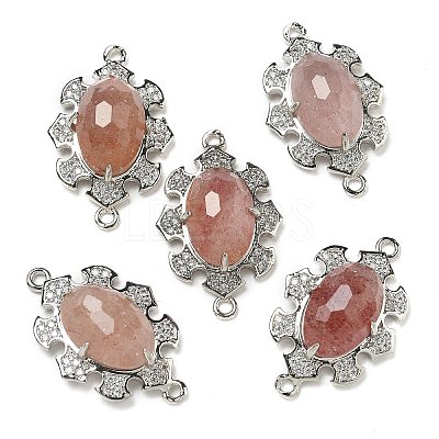 Natural Strawberry Quartz Faceted Oval Connector Charms G-G181-06P-05-1