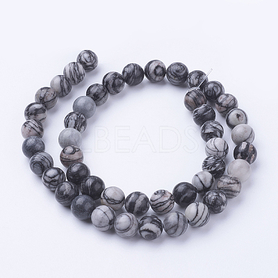 Natural Netstone Round Beads Strands G-G735-90-8mm-1
