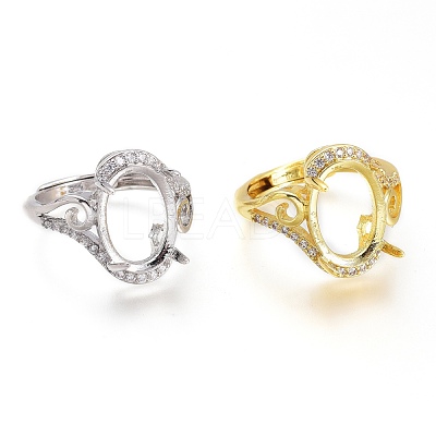 Adjustable Brass Micro Pave Clear Cubic Zirconia Solitaire Ring Settings ZIRC-I049-10-1