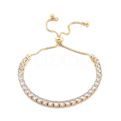 Brass Pave Clear Cubic Zirconia Flat Round Box Chain Slider Bracelets BJEW-B094-12B-G-1