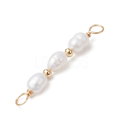 Natural Cultured Freshwater Pearl Rice Beaded Connector Charms PALLOY-JF03703-1