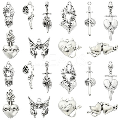 50Pcs 10 Styles Gothic Tibetan Style Alloy Pendants TIBEP-CJ0002-53-1