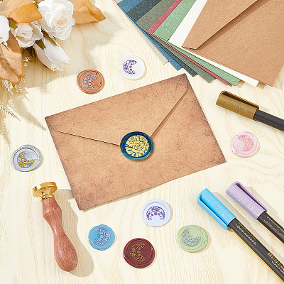 Brass Wax Seal Stamp with Wood Handle AJEW-WH0412-0007-1