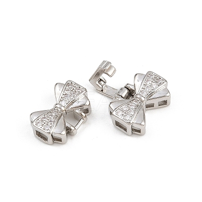 Brass Micro Pave Clear Cubic Zirconia Fold Over Clasps KK-C075-41P-1