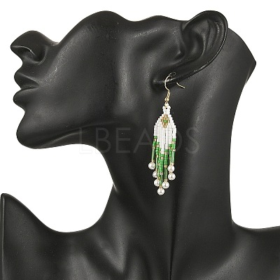 304 Stainless Steel Glass Seed Beads Arrow Dangle Earrings EJEW-MZ00554-03-1