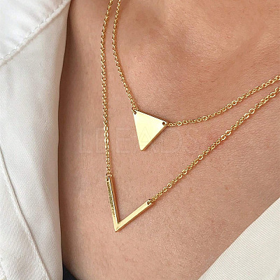 Triangle & Letter V Pendant Alloy Double Layer Necklaces for Women FS-WGE5888-02-1