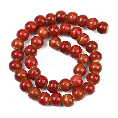 Handmade Fancy Antique Glazed Porcelain Ceramic Round Beads Strands PORC-L019-8mm-M-1