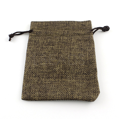 Polyester Imitation Burlap Packing Pouches Drawstring Bags ABAG-R005-14x10-05-1