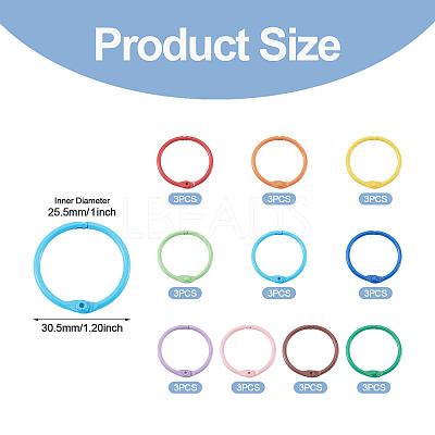 30Pcs 10 Colors Spray Painted Iron Hinged Binder Rings IFIN-TA0001-77-1