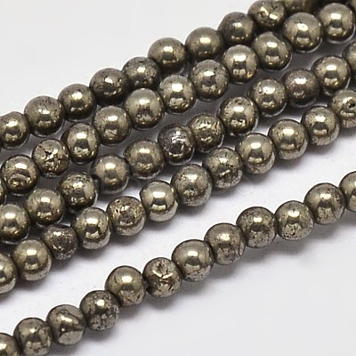 Natural Pyrite Round Beads Strands G-F197-10-2mm-1