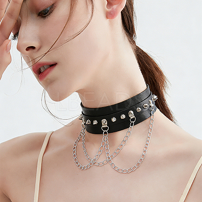 1Pc Punk PU Leather Necklaces NJEW-CL0001-24-1