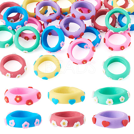 24Pcs 6 Colors Handmade Polymer Clay Finger Rings CLAY-TA0002-12-1