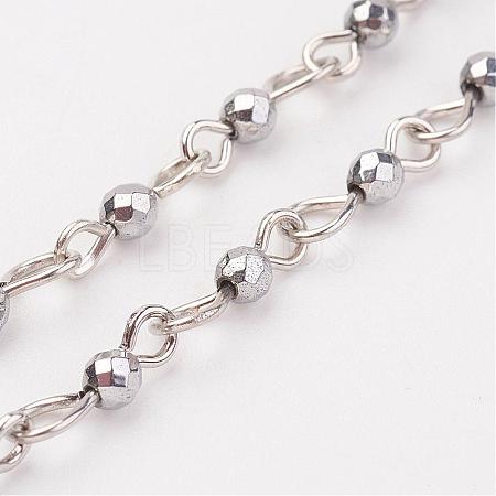 Non-magnetic Synthetic Hematite Handmade Beaded Chains AJEW-JB00312-01-1