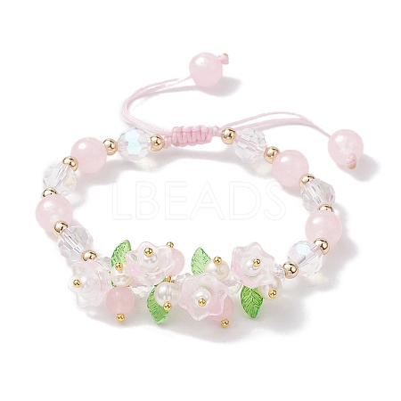 Flower Glass & Acrylic Braided Bead Adjustable Bracelets for Women BJEW-JB10446-05-1