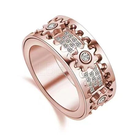 Gear Brass Micro Pave Clear Cubic Zirconia Rotatable Finger Rings FS-WGBD3BF-22-1