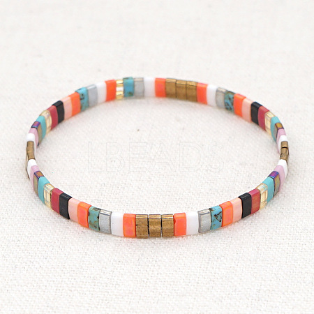 Rainbow Bohemian Style Glass Beads Stretch Bracelets RM1844-18-1