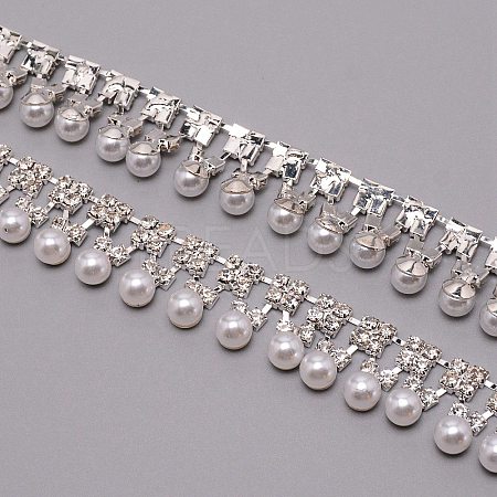 Brass & ABS Imitation Pearl & Rhinestone Cup Chains CHC-WH0007-01-1