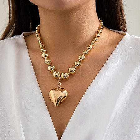 CCB Plastic Heart Pendant Round Graduated Beaded Necklaces for Women FS-WG1351C-09-1