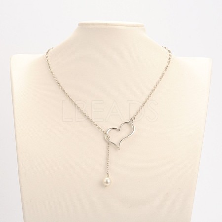 Alloy Silver Color Plated Heart Lariat Necklaces NJEW-JN01010-01-1