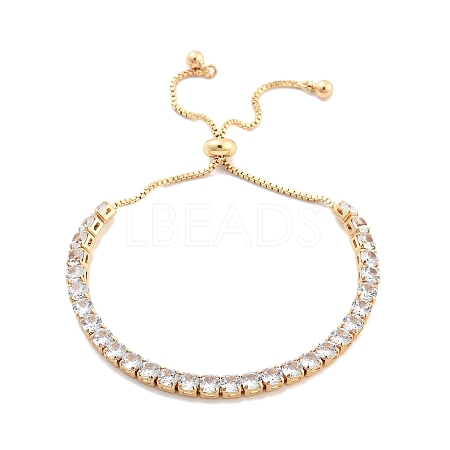 Brass Pave Clear Cubic Zirconia Flat Round Box Chain Slider Bracelets BJEW-B094-12B-G-1