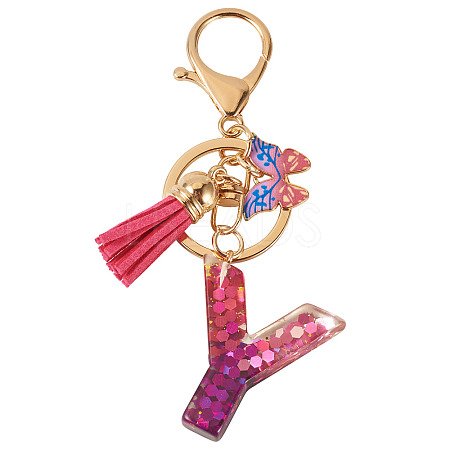 Alloy Resin Butterfly Keychains KEYC-TADJ0002-02G-Y-1