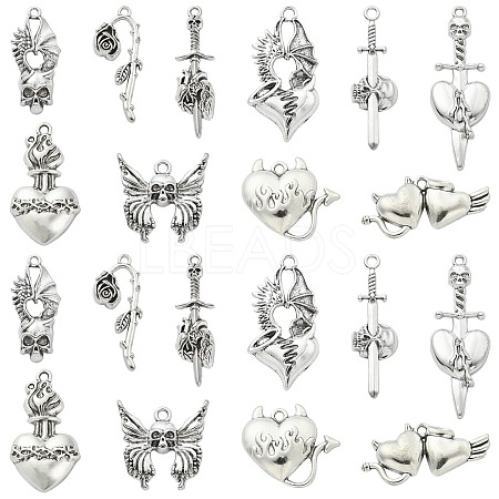 50Pcs 10 Styles Gothic Tibetan Style Alloy Pendants TIBEP-CJ0002-53-1